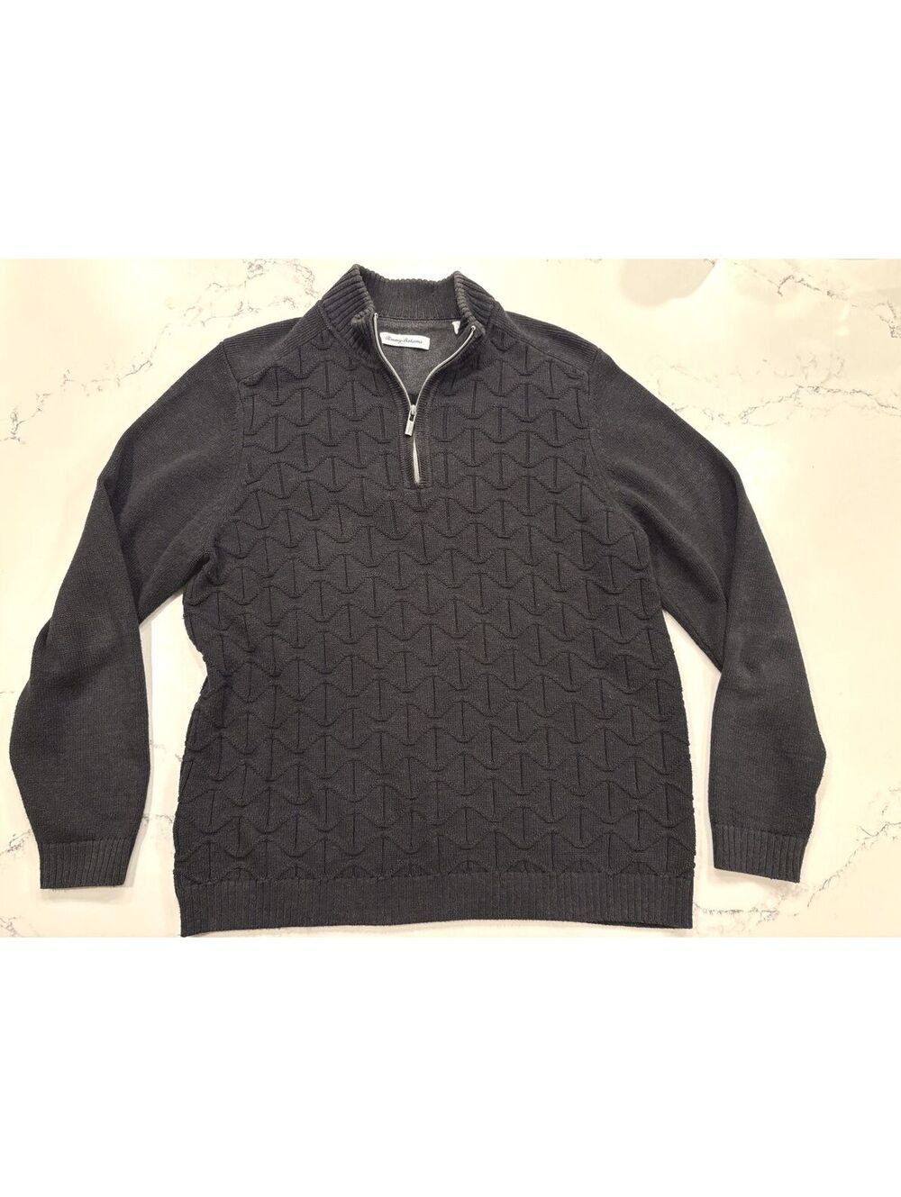 XL Tommy Bahama Soft Cotton/Viscose Sweater Knit Zip Pullover Gray Fall Winter